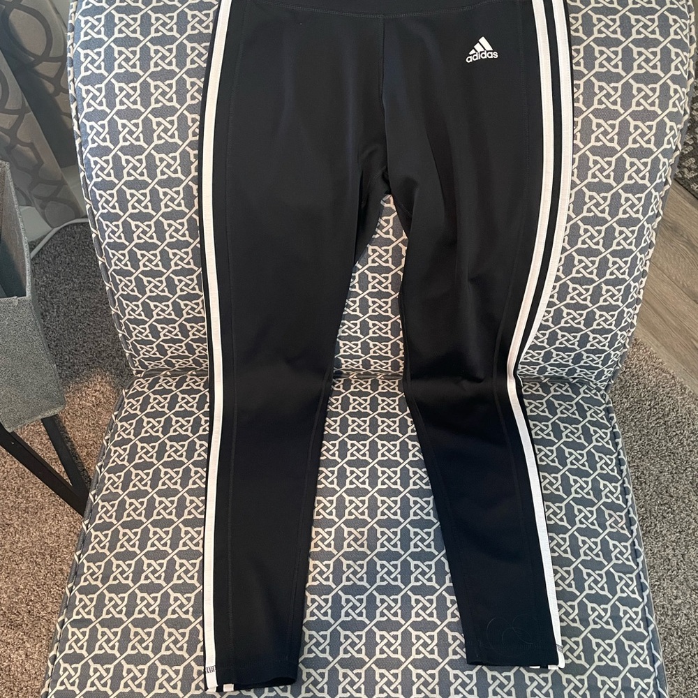 Adidas Kids Black and White Striped Leggings